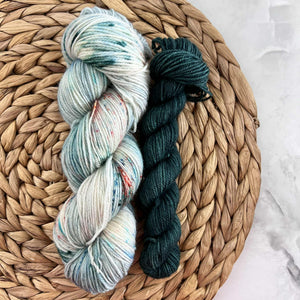 Douceur tropicale (115g) + Forêt boréale (25g) - Ensemble de laine pour bas SW BFL/nylon, prête à partir