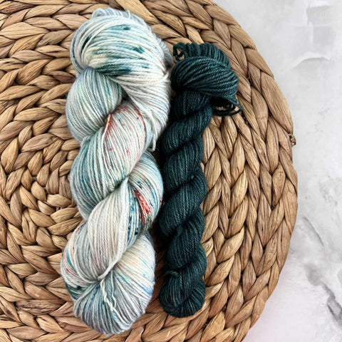Douceur tropicale (115g) + Forêt boréale (25g) - Ensemble de laine pour bas SW BFL/nylon, prête à partir