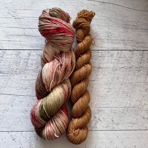 Douceurs de Noël (115g) + Caramel salé (35g) - Ensemble de laine pour bas SW merino/nylon, prête à partir