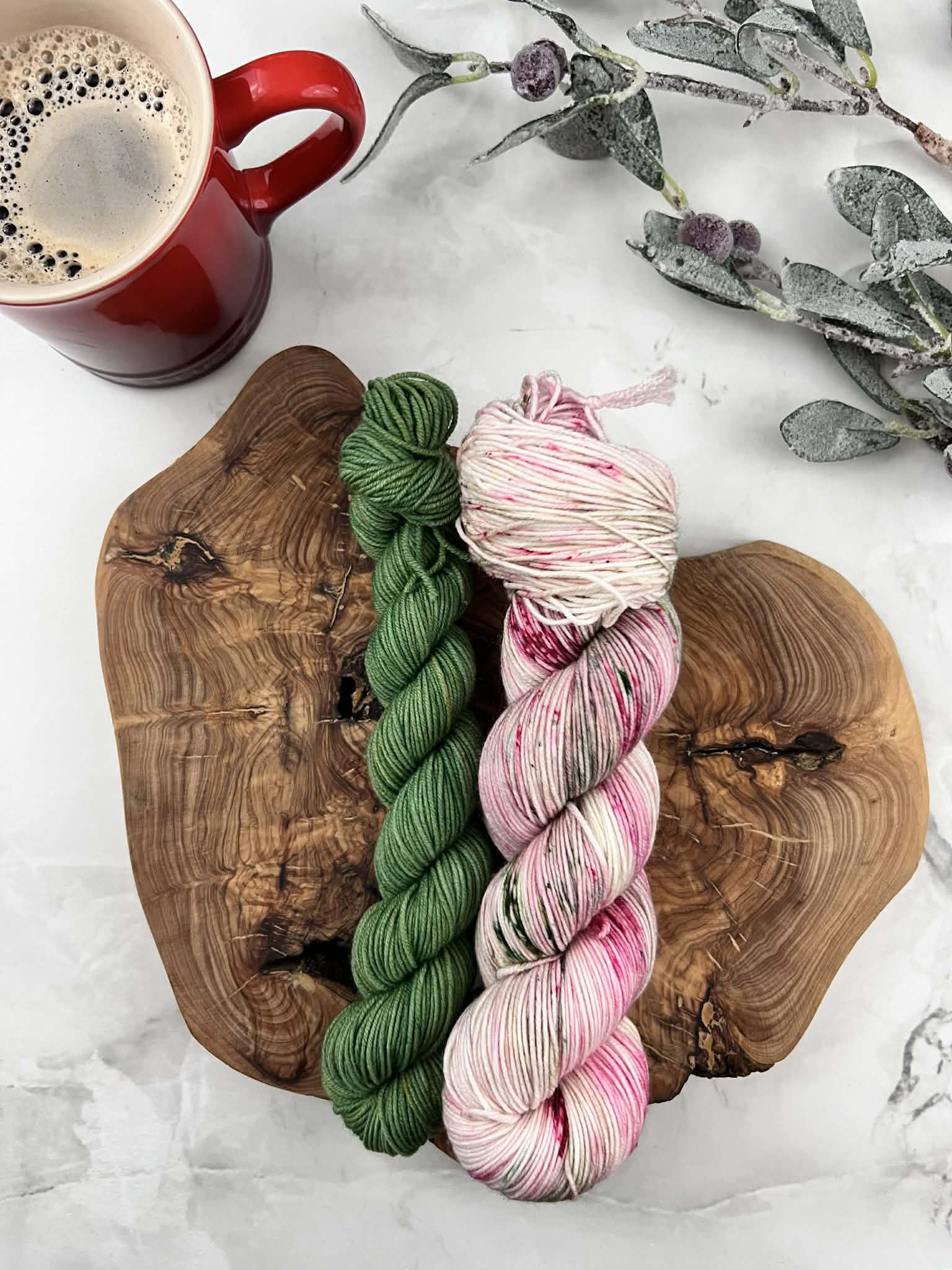 Jardin de givre (115g) + Matcha (35g) - Ensemble de laine pour bas SW merino/nylon, prête à partir