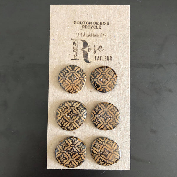 Paquet de 6 boutons de bois - Motif mosaïque