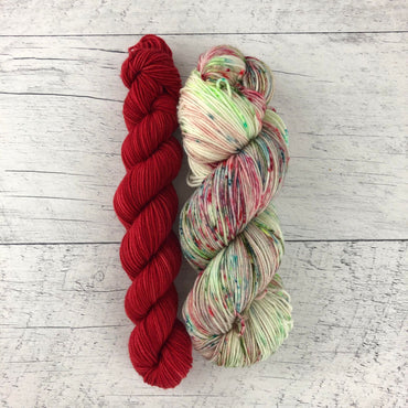 Candy Cane (115g) + Ô Canada (35g) - Ensemble de laine pour bas SW merino/nylon, prête à partir