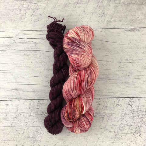 Holly Berry + Shiraz - Ensemble de laine pour bas SW merino/nylon, prête à partir